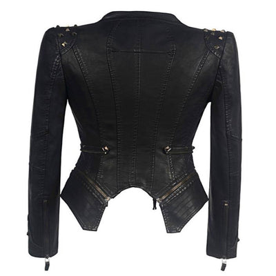 Women's black motorcycle jacket with zipper details