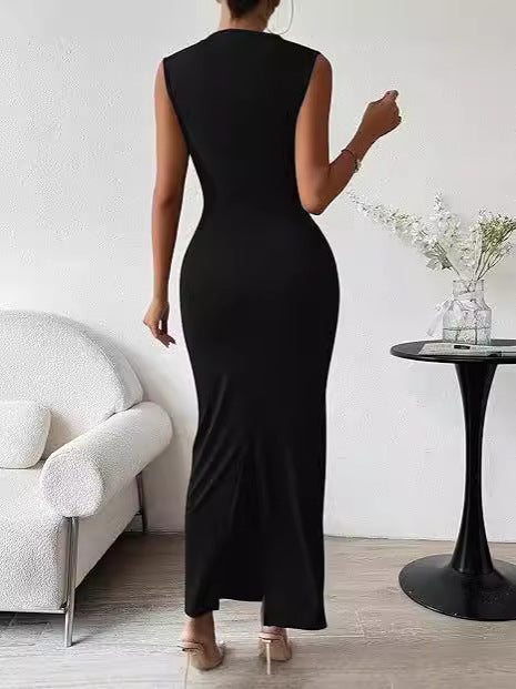Women's Elegant Maxi Dress - Sleeveless Draped Cocktail Gown