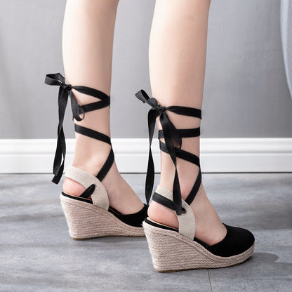 Women’s Espadrille Wedge Sandals - Closed Toe - Crisscross Ankle Strap - Summer Shoes
