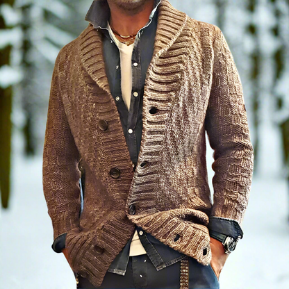 Men’s Cardigan – Soft Knit Wool Blend – Relaxed Fit – Shawl Collar – Button Front