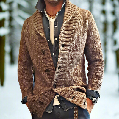 Men’s Cardigan – Soft Knit Wool Blend – Relaxed Fit – Shawl Collar – Button Front