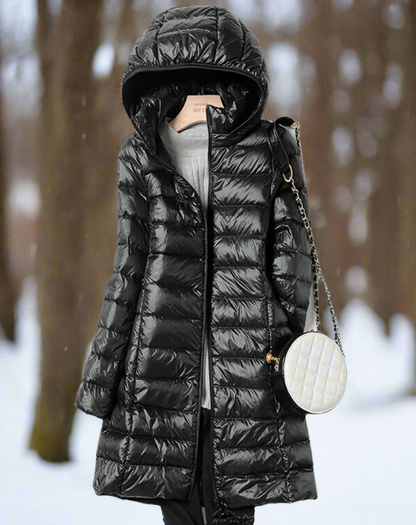 Women’s Long Padded Jacket – Regular Fit – Water-Repellent – Hooded Quilted Coat
