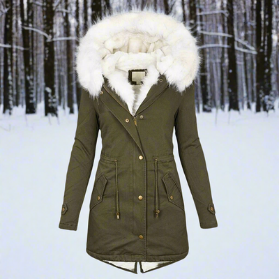 Women’s Parka Jacket – Fitted Silhouette – Water-Repellent – Faux Fur Hood – Long Length
