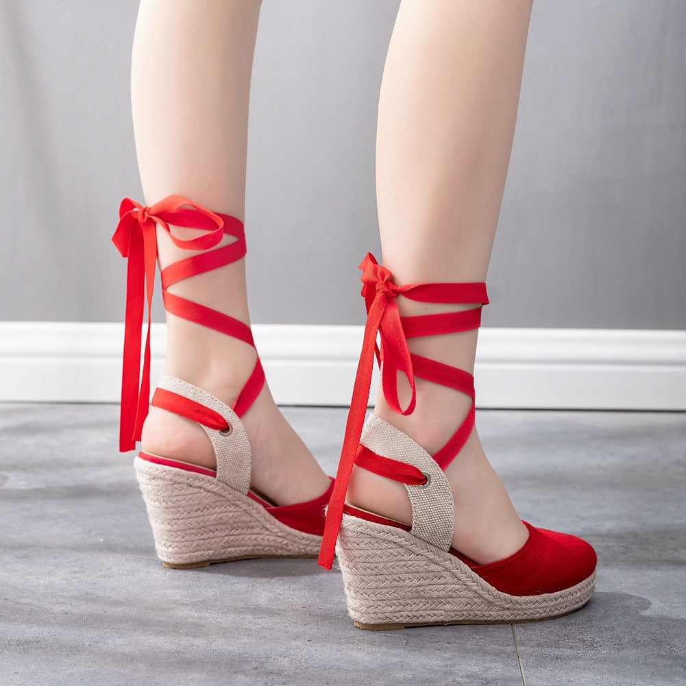 Women’s Espadrille Wedge Sandals - Closed Toe - Crisscross Ankle Strap - Summer Shoes
