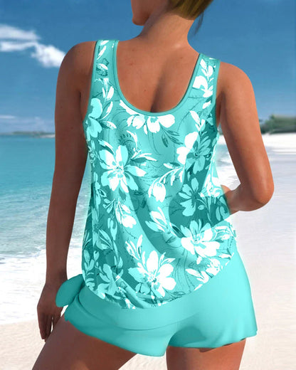 Women’s Tankini Set – Relaxed Fit – Breathable Blend – Flowy Top with Wrap Shorts