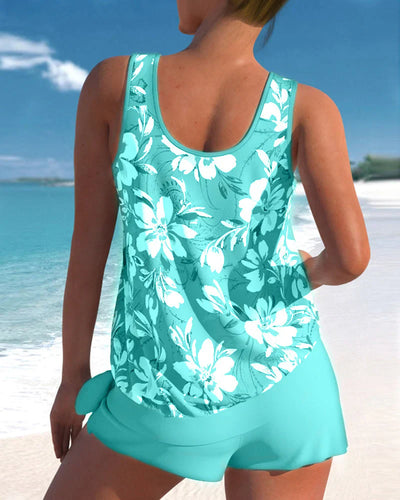 Women’s Tankini Set – Relaxed Fit – Breathable Blend – Flowy Top with Wrap Shorts