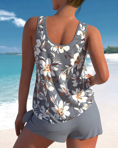 Women’s Tankini Set – Relaxed Fit – Breathable Blend – Flowy Top with Wrap Shorts
