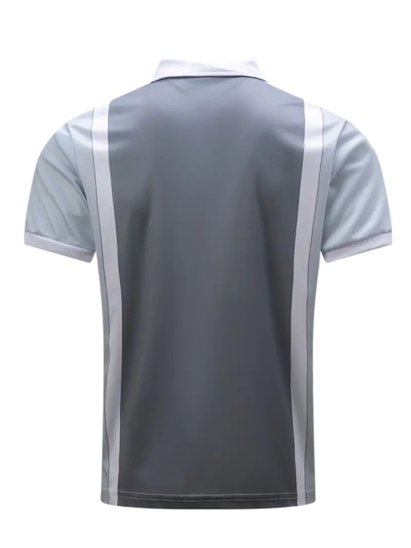 Men’s Polo Shirt - Fitted Cut - Zipper Closure - Contrast Stripe Detail - Short Sleeve
