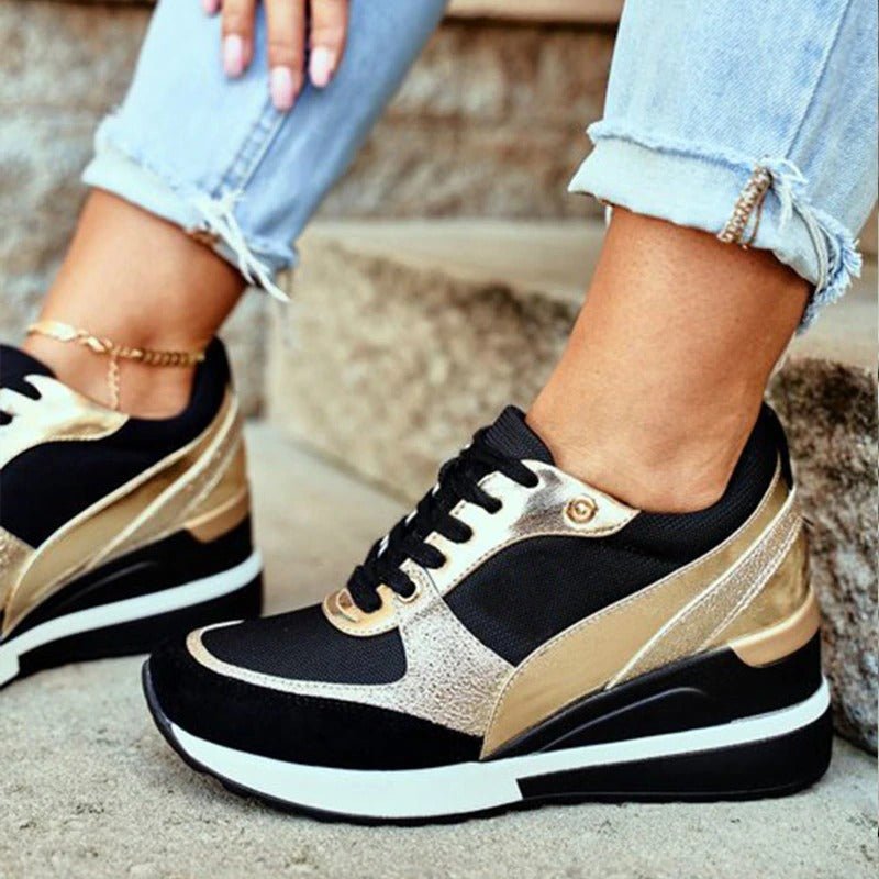 Women's Fashion Sneakers - Lace-Up - Breathable Mesh & Faux Leather - Platform Sole