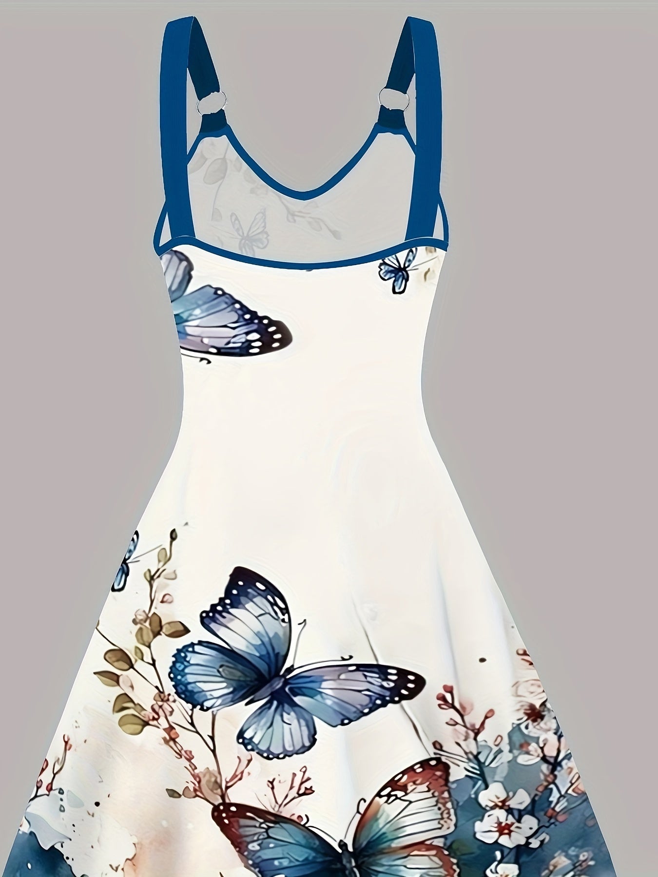 Sleeveless Butterfly Print V-Neck Dress with Ring Detail for Women