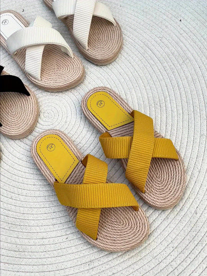 Women's Lightweight Cross Band Summer Sandals - Non-Slip, Comfy Vacation Beach Slides