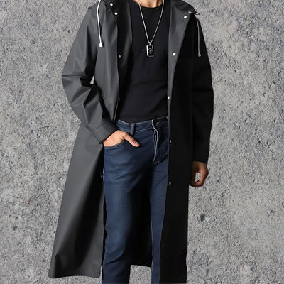 Men’s Raincoat – Waterproof – Hooded – Knee-Length – Button-Up – Lightweight