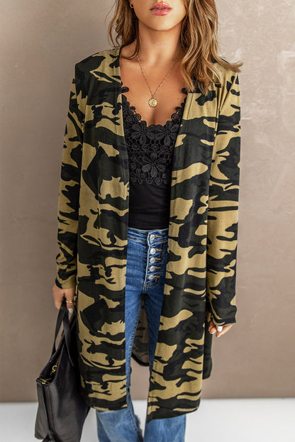 Women's printed open front long cardigan