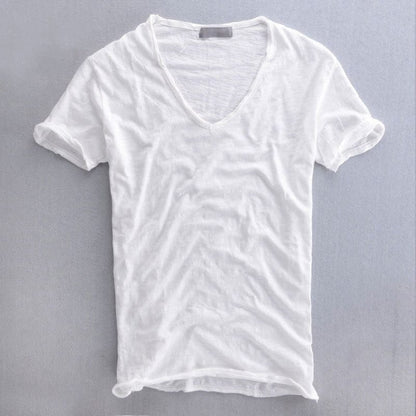Men’s T-shirt – Soft Knit – V-Neck – Standard Fit – Short Sleeve – Natural Fibers