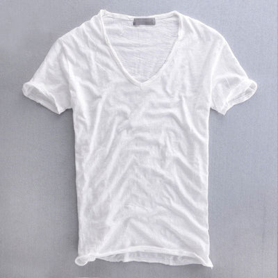 Men’s T-shirt – Soft Knit – V-Neck – Standard Fit – Short Sleeve – Natural Fibers