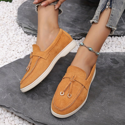 Women’s Slip-On Loafers – Woven Fabric – Decorative Lace – Casual Comfort Fit