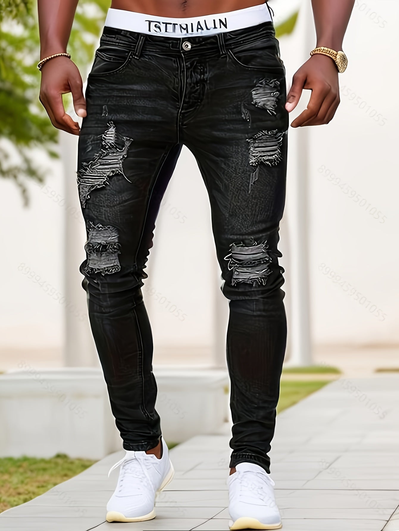 Men’s Skinny Jeans - Distressed Ripped Denim - Tapered Fit - Casual Streetwear