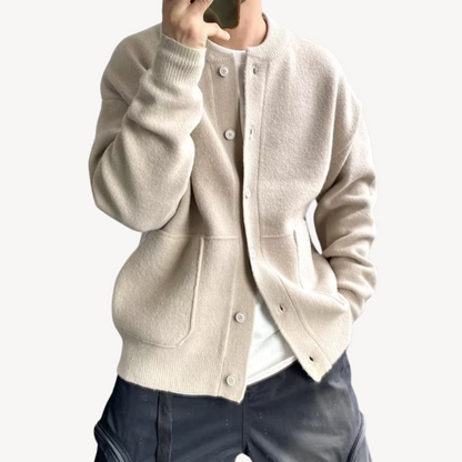 Men’s Cardigan – Wool Knit – Relaxed Fit – Button-Up Front – Ribbed Hem & Cuffs
