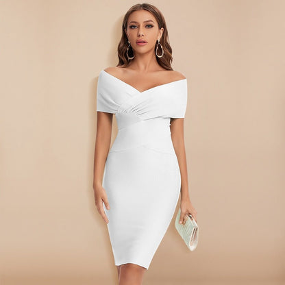 Women's Off-Shoulder V-Neck Bandage Dress – Elegant Bodycon Party Dress