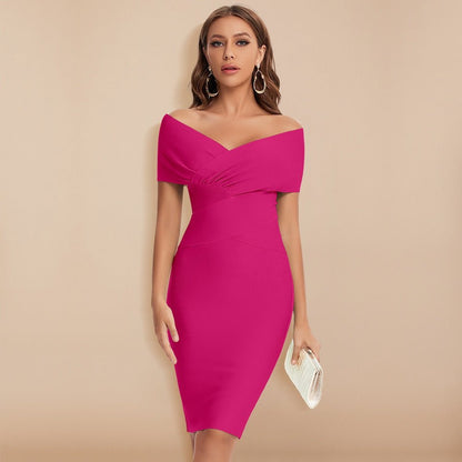 Women's Off-Shoulder V-Neck Bandage Dress – Elegant Bodycon Party Dress