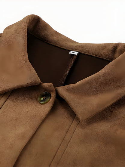 Women’s Oversized Jacket – Relaxed Fit – Button Front – Mid-Length Coverage