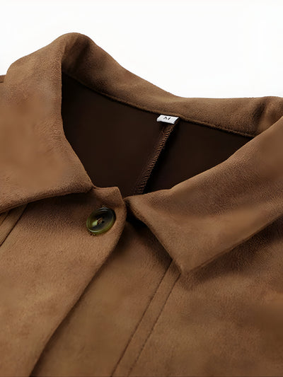 Women’s Oversized Jacket – Relaxed Fit – Button Front – Mid-Length Coverage