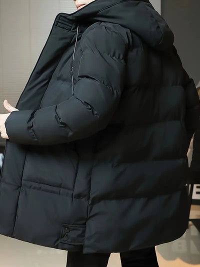 Men’s Long Puffer Coat - Quilted Insulated - Hooded Zip Closure - Warm Winter Wear