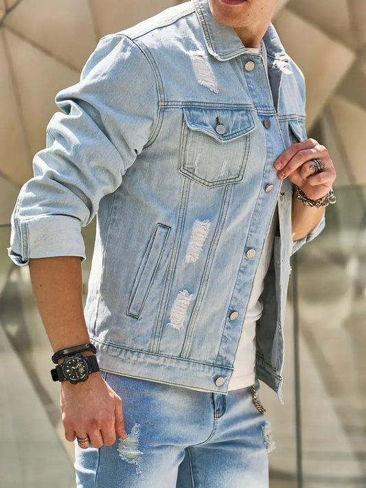 Men's denim jacket with button up front