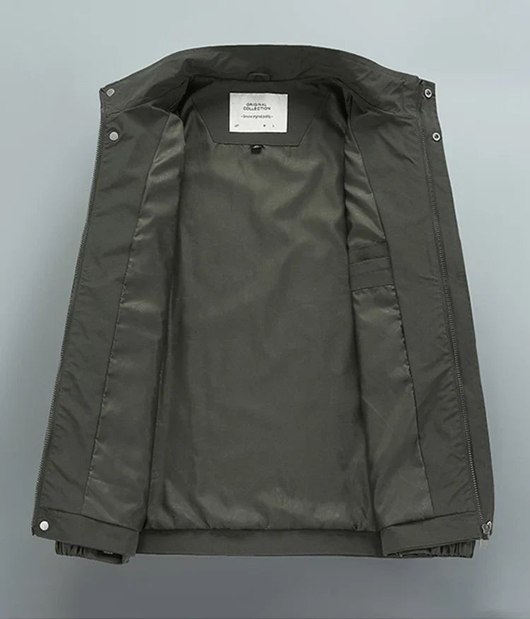 Men’s Casual Jacket - Stand-Up Collar - Full Zip & Button Closure - Adjustable Cuffs