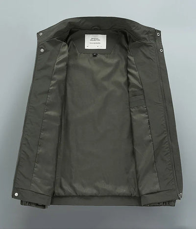 Men’s Casual Jacket - Stand-Up Collar - Full Zip & Button Closure - Adjustable Cuffs