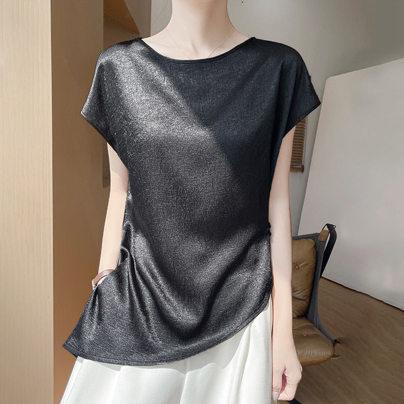Women’s Short Sleeve Blouse - Asymmetrical Hem - Elegant Casual Top
