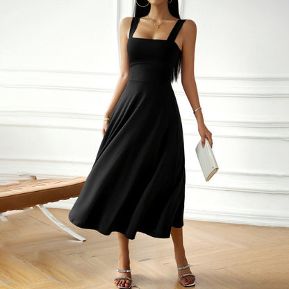 Women's Midi Dress - Square Neck - Elegant Flowing Silhouette