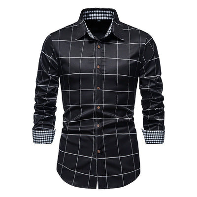 Men's Plaid Dress Shirt - Slim Fit Long Sleeve Button-Up Casual Shirt
