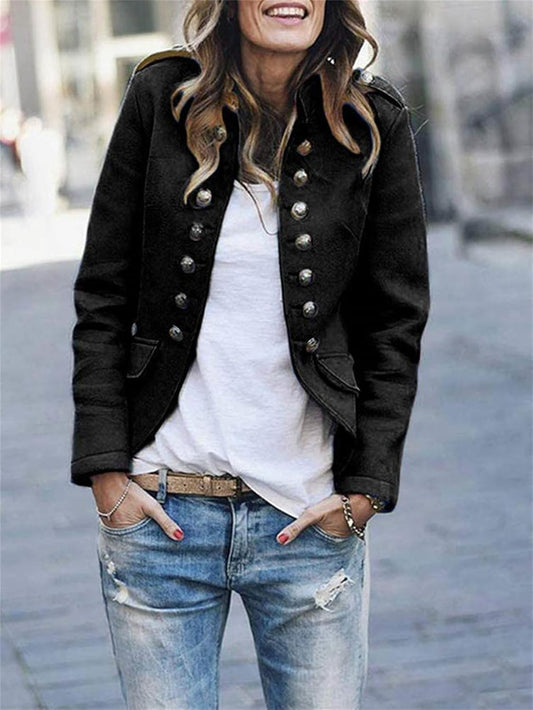 Women’s Military Jacket – Structured Fit – Button Front – Epaulettes – Hip Length