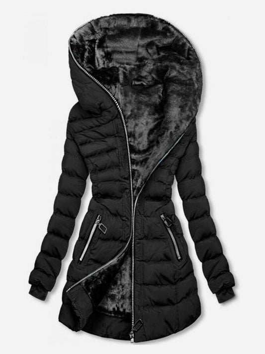 Women's winter coat with hood and velvet lining