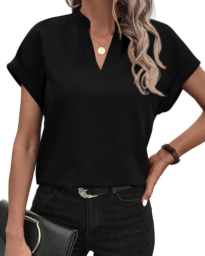 Women's Blouse - Loose Fit - V-Neck - Short Sleeve Lightweight Casual Wear