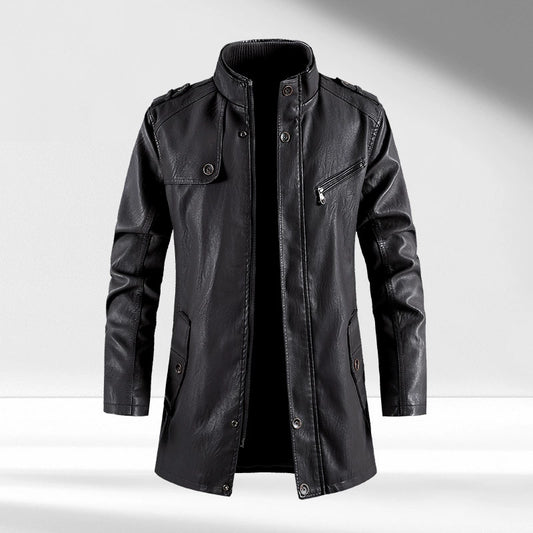 Men's pu leather jacket with stand-up collar