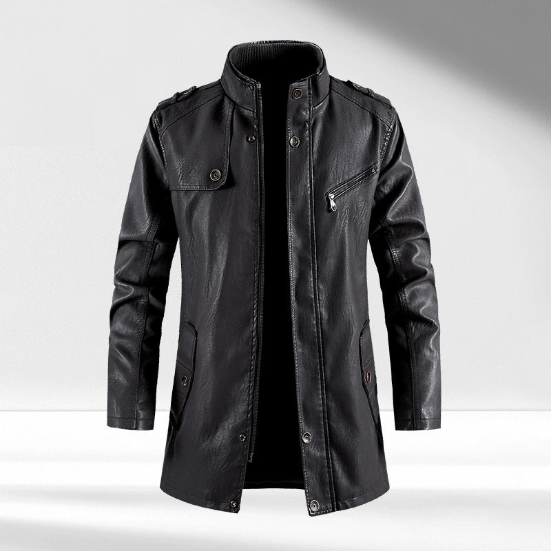 Men's pu leather jacket with stand-up collar