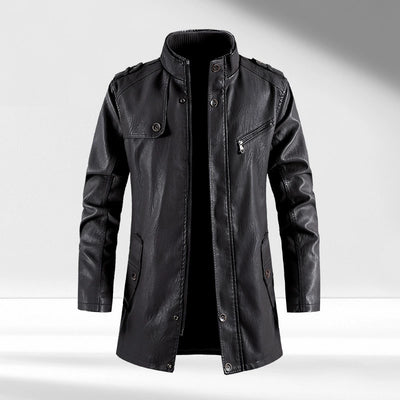 Men's pu leather jacket with stand-up collar