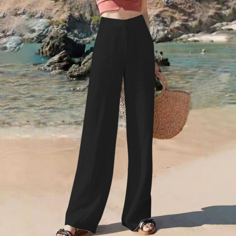 Women's Wide-Leg Trousers - High Waist - Breathable Lightweight Fabric