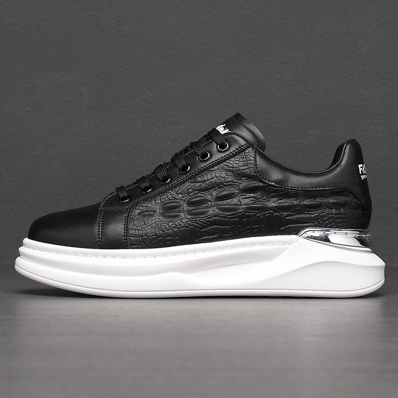 Men's Trendy Sneakers - Unique Textured Design - Elevated Sole - Leather Finish