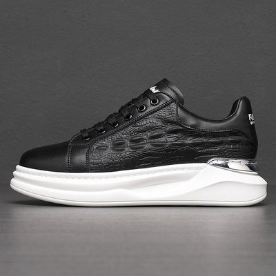 Men's Trendy Sneakers - Unique Textured Design - Elevated Sole - Leather Finish