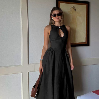 Women’s Midi Dress - Sleeveless A-Line Fit - Keyhole Neckline - Lightweight Flared Skirt