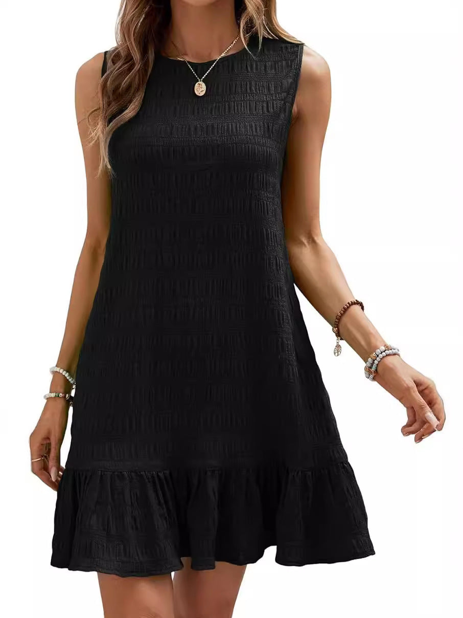 Women's Sleeveless A-Line Dress - Textured Pattern - Ruffle Hem