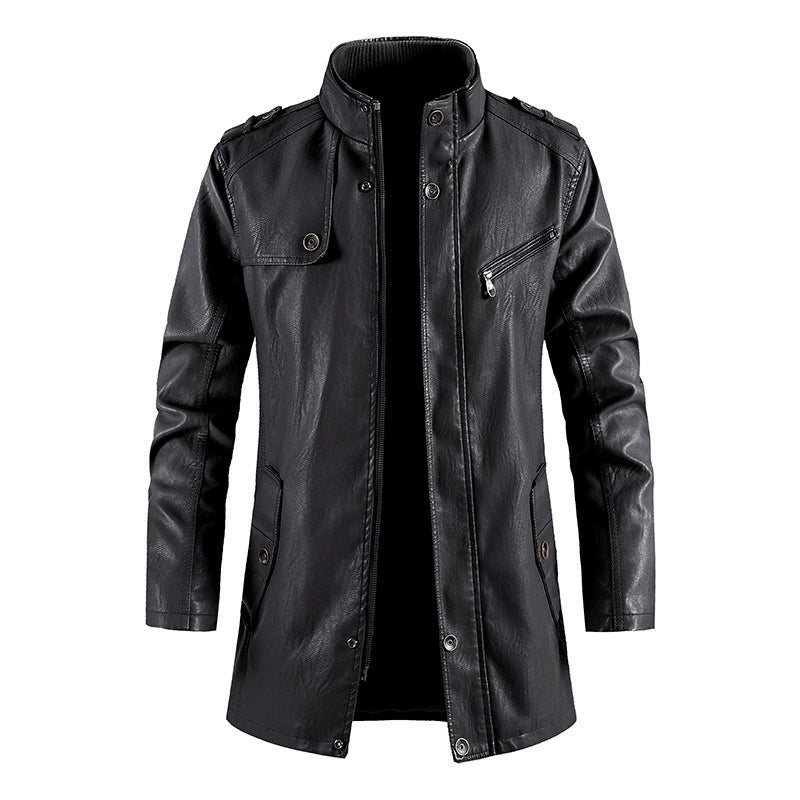 Men's pu leather jacket with stand-up collar