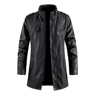 Men's pu leather jacket with stand-up collar