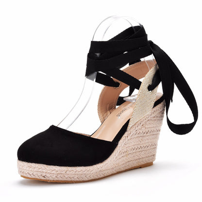 Women’s Espadrille Wedge Sandals - Closed Toe - Crisscross Ankle Strap - Summer Shoes
