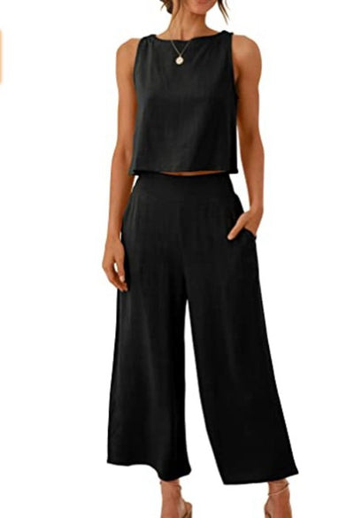 Sleeveless Vest and Wide-Leg Pants Set for Women