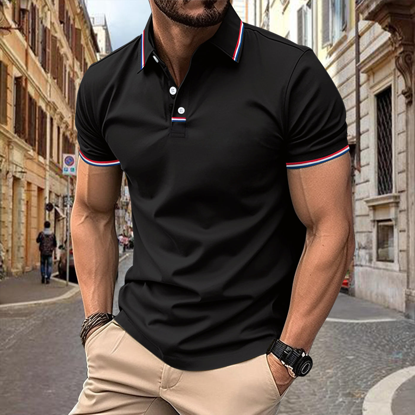 Men’s Polo Shirt – Slim Fit – Breathable Blend – Ribbed Collar – Button Placket