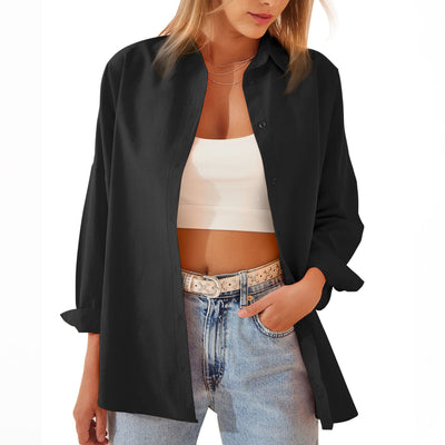 Women's Button Down Shirt - Relaxed Fit - Long Sleeve - Casual Oversized Look